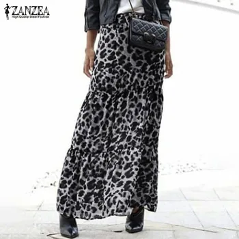 

Women Skirts ZANZEA Fashion Leopard Print Skirt Summer Casual Elastic Waist Party Loose Long Maxi Skirts Female Spring Vestido