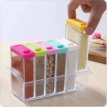 

6 PCS Kitchen Seasoning Spice Storage Set Jars Containers Square Outside Camping Lids Salt Containers Spices Bottle Box Tools