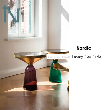 

50cm Nordic Luxury Glass Tea Table Creativity Translucent Glass Bottle Leg Design Living Room Modern Round Tea Coffee Table S