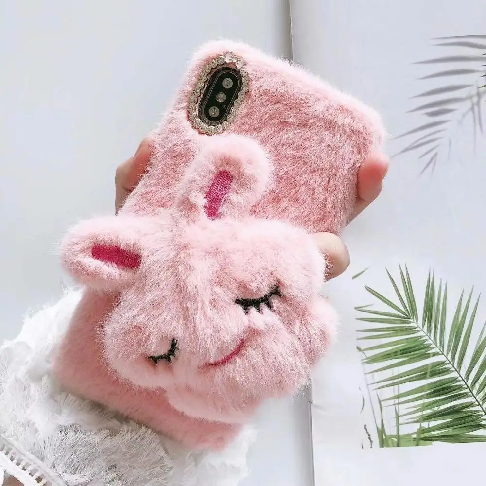 Abmos чехол для телефона с плюшевым кроликом для iPhone X XS MAX XR теплый чехол для мобильного телефона зимой для iPhone 6S 7 8 Plus 11 pro max