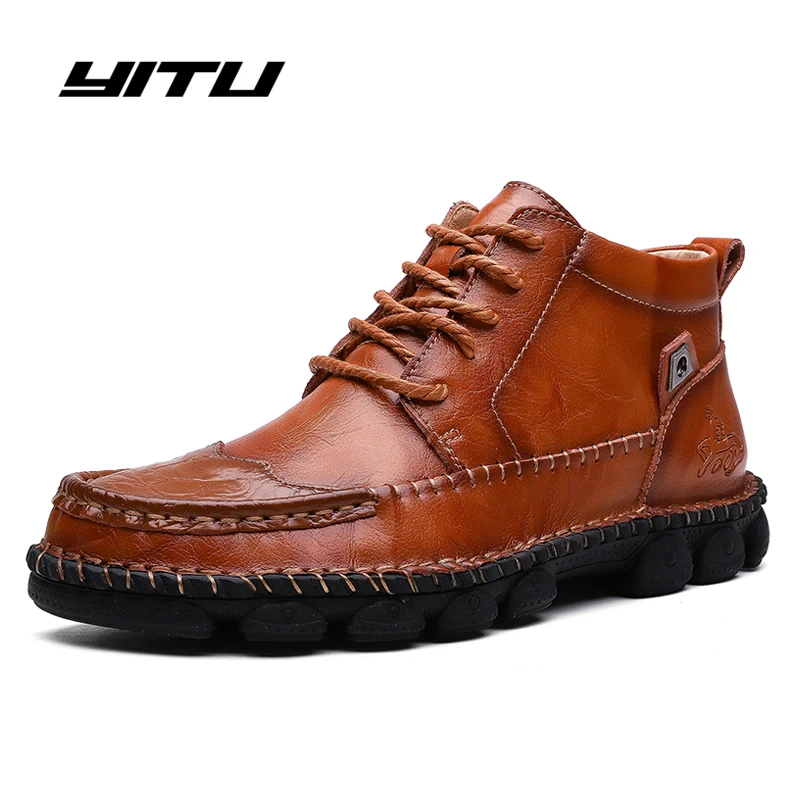 Осенне-зимние кожаные мужские ботинки, большие размеры 38-48, мотоциклетные ботинки мужская обувь, Резиновые Нескользящие ботильоны Мужская Рабочая обувь