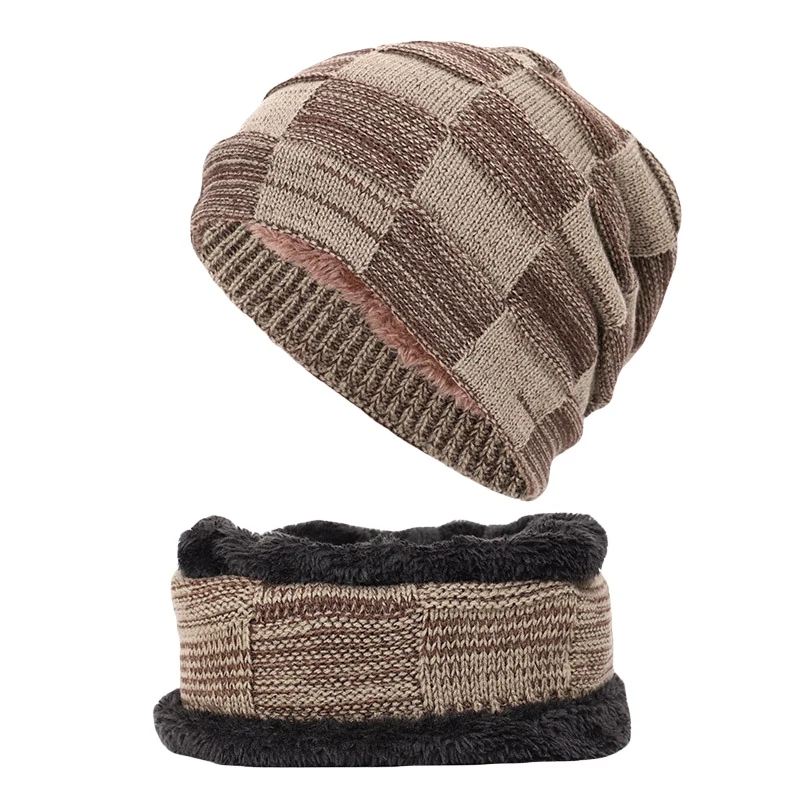 Комплект из 2 предметов, зимняя шапочка-шарф, теплая вязаная шапка, толстая флисовая подкладка, зимняя шапка с черепом, шарф для мужчин и женщин, Новинка - Цвет: K