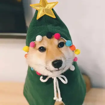 

Pet Cloak With Colorful Ball Decoration For Christmas Cat Costume Hooded Coat Cosplay Cape Suitable For Pets Of All Sizes
