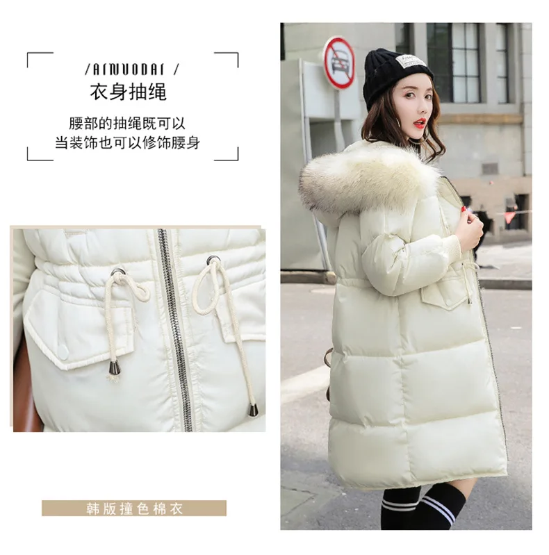 AliExpress хлопковая стеганая одежда для женщин, стиль, зимняя хлопковая куртка в Корейском стиле, Женская приталенная утепленная куртка с большим мехом