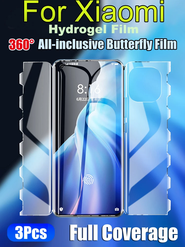 3 In 1 Full Coverage Mi11 Ultra Butterfly Screen Protector For Xiaomi 11 Pro 10 Lite Front Back Hydrogel Film MIX4 10S 10Ultra