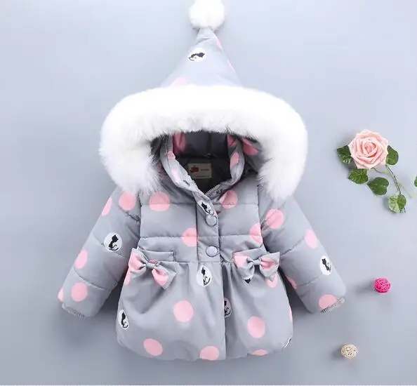 Gray Теплая верхняя одежда с капюшоном для маленьких девочек; зимние куртки для малышей; одежда из искусственного меха для маленьких девочек; одежда для маленьких девочек - Цвет: Gray
