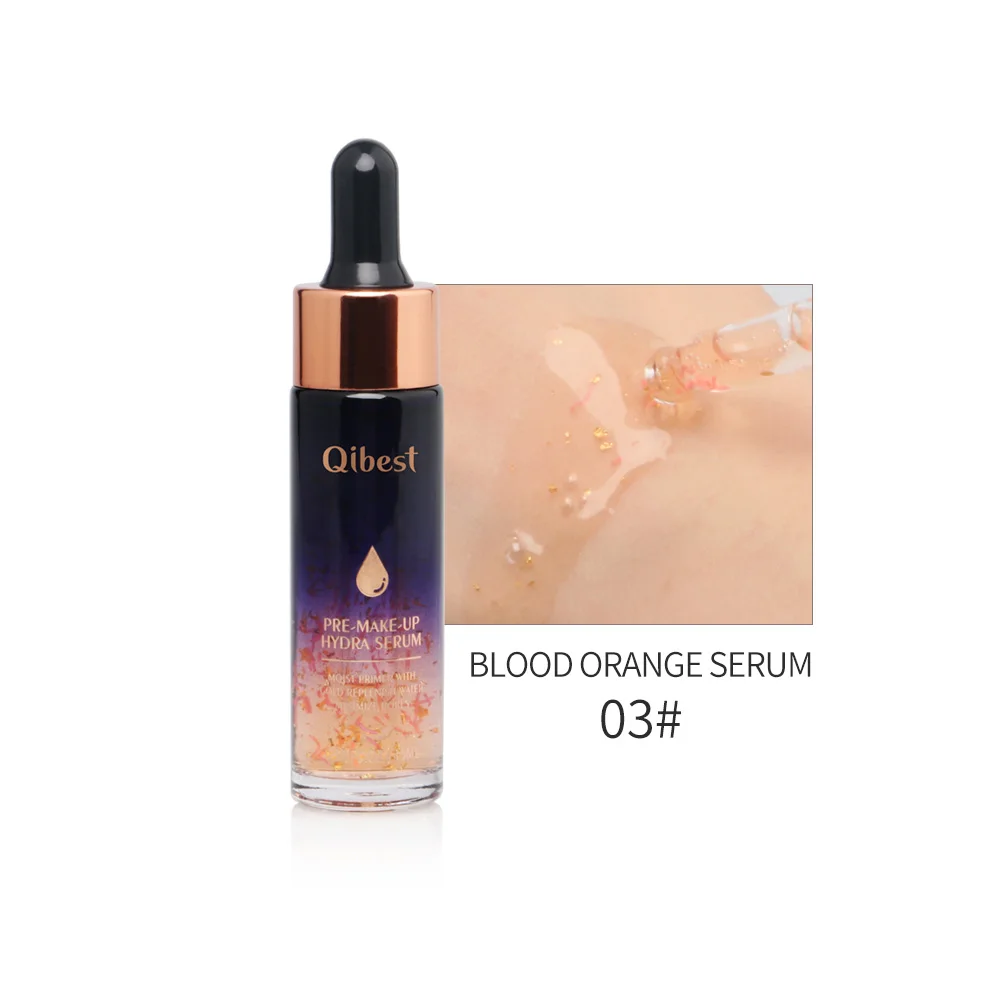 Макияж qibest, праймер для лица, сыворотка, 3 цвета, розовое золото, фольга, крови, апельсин, Длительное Действие, осветляет кожу, увлажняющая сыворотка, QB057