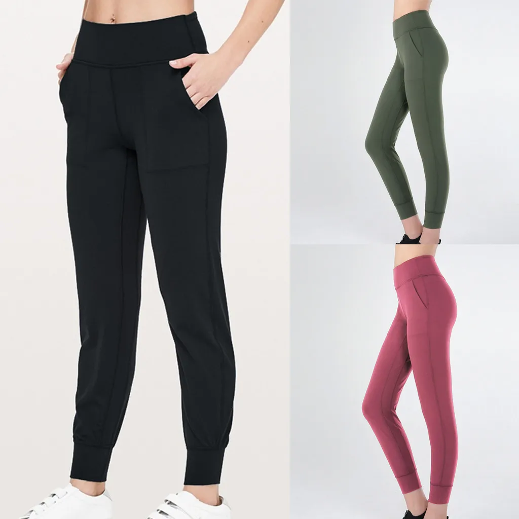 Спортивные женские леггинсы для фитнеса с высокой талией и карманами, брюки-карандаш, леггинсы с эффектом пуш-ап, тонкие однотонные бесшовные спортивные штаны для бега