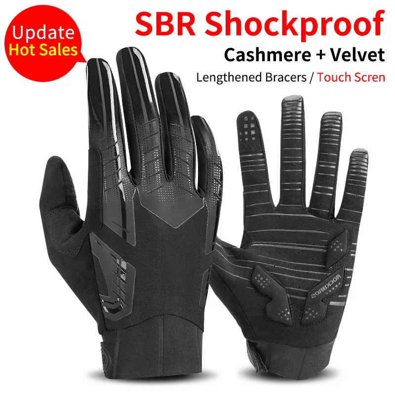 S208BK ROCKBROS велосипедные перчатки с сенсорным экраном ветрозащитные перчатки для езды на велосипеде теплые противоударные зимние осенние велосипедные перчатки оборудование - Цвет: S208BK
