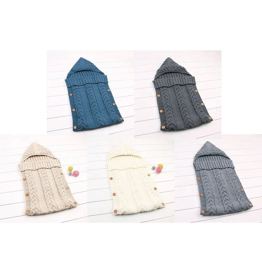 Winter Warm Baby Blankets Wood Button Tassel Cap Sweater Infants Newborn Knitting Sleeping Bag Baby Swaddle Wrap Sleeping Sack