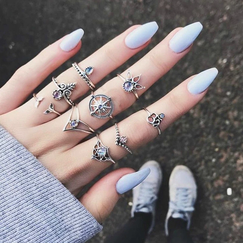 9 Pcs Vintage Opening Rings For Women Purple Crystal Engagement Ring Set Crown Rings Jewellery Women Wedding Promise Ring Gifts 9 Pcs Vintage Opening Rings For Women Purple Crystal Engagement Ring Set Crown Rings Jewellery Women Wedding Promise Ring Gifts
