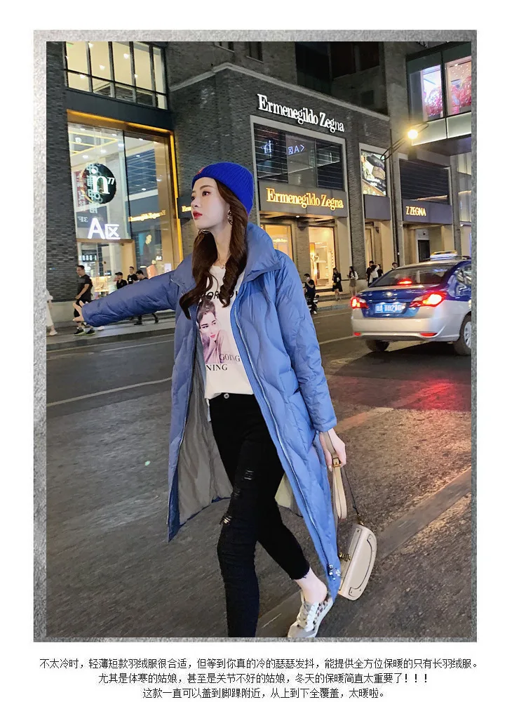 Winter New Style Fashion Solid Color Straight-Cut down Jacket White Duck down Ol Commuting down Jacket Mid-length