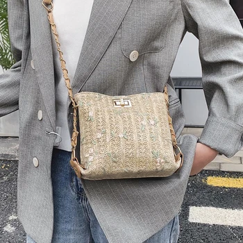 

Lace Mesh Women's Shoulder Bag Summer Straw Beach Bags Female Fashion Messenger Handbag Bohemia Chain Buckle Crossbody Bag