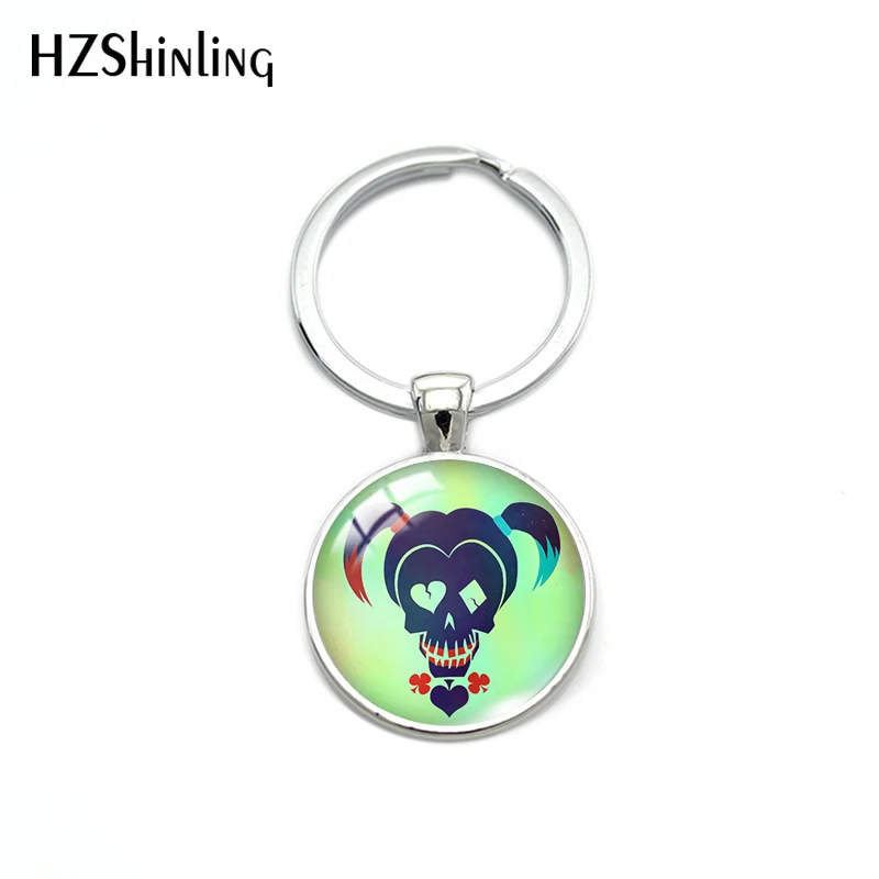 4 HZSHINLING Новая мода отряд самоубийц Харли Куинн петтерн брелок для ключей круглой формы стеклянные Кулоны Подвески Брелок - Цвет: 4
