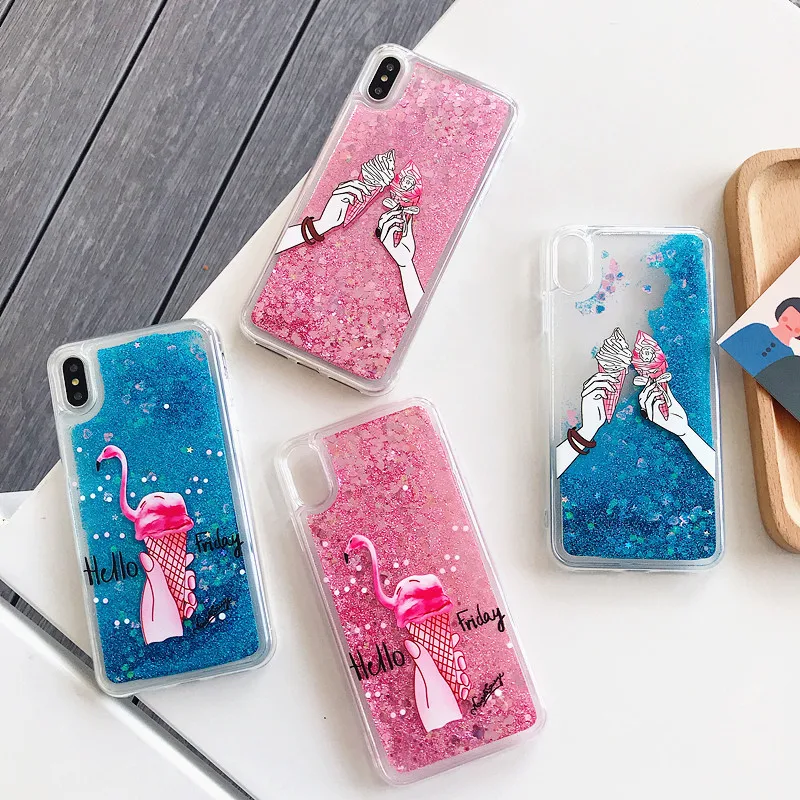 

Free shipping For IPhone Xr Phone Case Xs Max Liquid Quicksan Case for Iphone 11 Pro Max Transparent Case 6 7 8 Plus Case 6splus