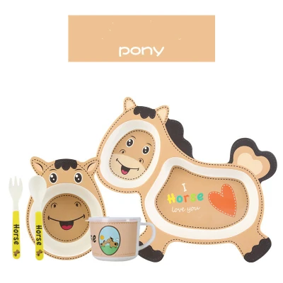 New pony 5 шт./компл. eco-friendly детское нижнее белье из бамбукового волокна плиты миски для еды набор посуды детский пластины мультфильм кормушки разделительная пластина - Цвет: New pony