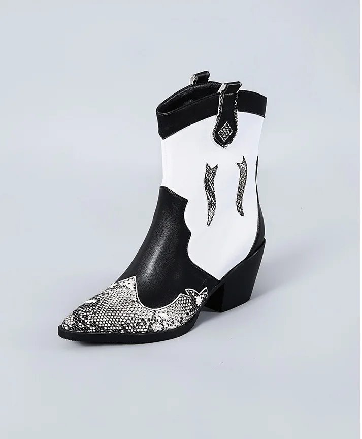 

Classic Mixed Colors PU Leather Cowboy Ankle Boots Women Wedge High Heel Booties Snake Print Western Cowgirl Boot 2019 Female