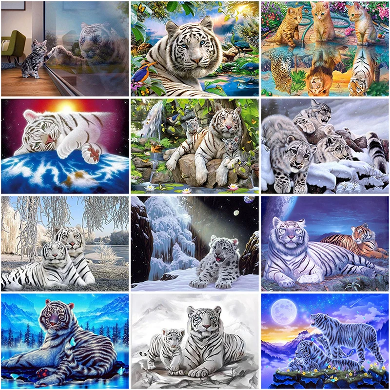 

5D Diamond Painting Tigers Cross Stitch Handmade Full Round Drill DIY Diamond Embroidery Patterns Rhinestones Arts Children Gift