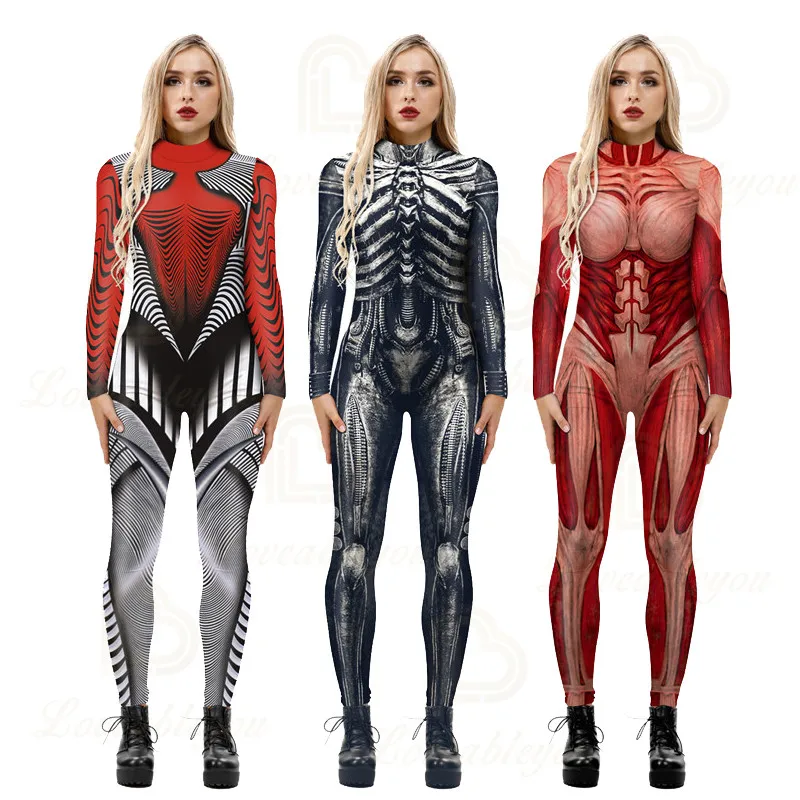 

Halloween Cosplay Skeleton Jumpsuit Scary Costume for Women Spooky Fancy Day of The Dead Mummy Horror Carnival Party