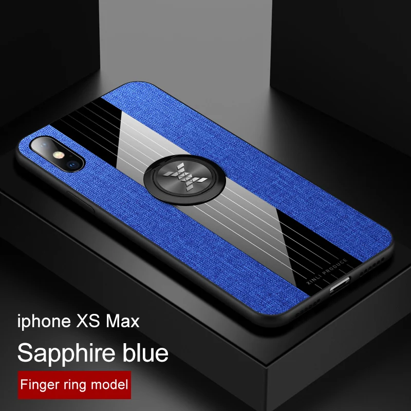 Blue Чехол для Apple iPhone 11 Pro Max X XS Max XR 6 6S 7 Plus 8 Plus чехол Coque тканевый стенд для колец на палец магнитный мягкий чехол - Цвет: Blue
