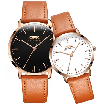 

OPK Mens Womens Minimalist Wristwatches Business Caual Classic Leather Band Watches Matching Set Couple Watches 8101