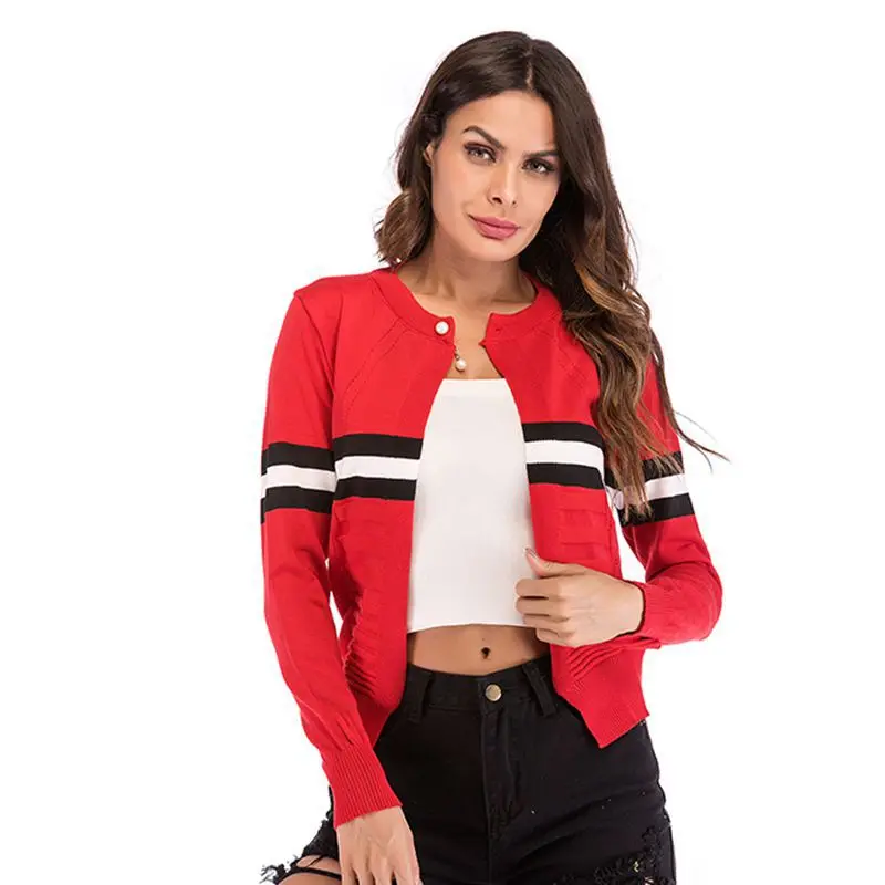 Европа и Америка 2020 Весна Новый женский контрастный полосатый вязаный кардиган с