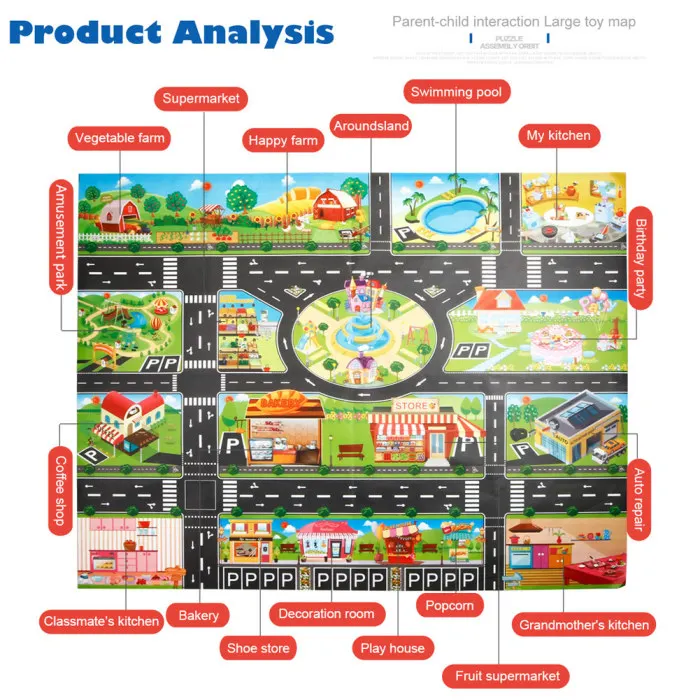 Новые детские игровые коврики для дома дорожные знаки модель автомобиля парковочная Карта города