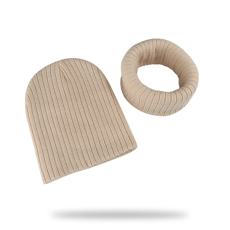 Winter Kids Boy Girl Solid Color Knitted Cap And Scarf Set Crochet Baby Beanie Hat Children's Accessories Bonnet