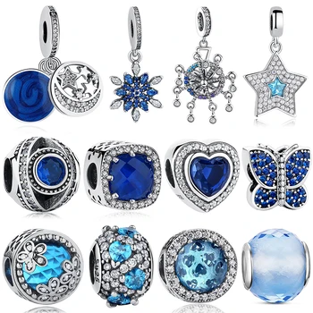 

Authentic 925 Sterling Silver Beads Blue Crystal Dog Paw Heart Daisy Charm Fit Pandora Bracelet DIY Jewelry Accessori Perline