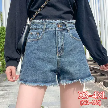 

Real Picture Summer Denim Shorts Women High Waist Personality Retro Blue Raw Edge Decoration High Waist Denim Shorts Women 2020