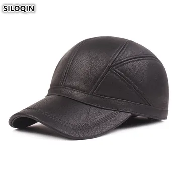 

SILOQIN Snapback Hat Adjustable Size Men's Winter Warm Baseball Caps PU Leather Cap Men Earmuff Hats Imitation Leather Brand Cap
