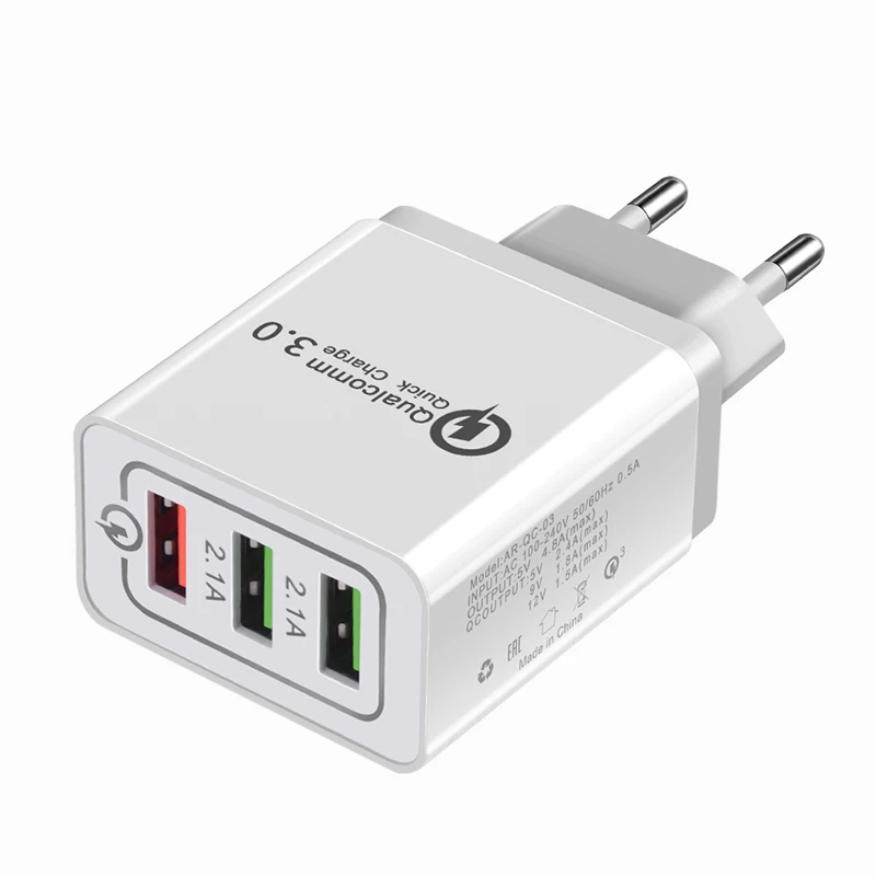 QC 3,0 5V 3A USB зарядное устройство Быстрая зарядка 3,0 адаптер быстрой зарядки 3 USB зарядное устройство для мобильного телефона iphone XR XS Max X 7 8 зарядное устройство s - Тип штекера: white