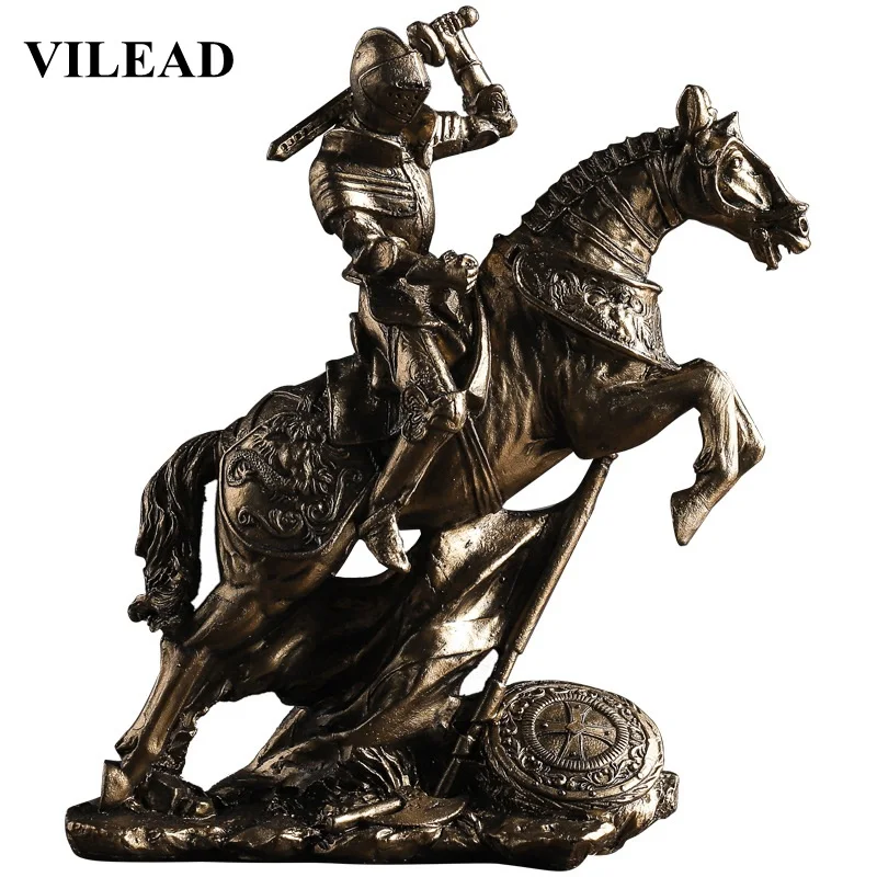 VILEAD смолы кавалерия Ретро статуэтки езда воин статуя офис украшение средневековая фигура домашний декор подарки для мужчин