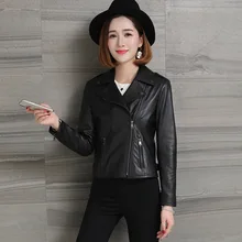 Aliexpress - Short Black Slim Women Sheepskin Genuine Leather Coat Classic High Quality Lapel Oblique Zipper Motorcycle Streetwear Jacket