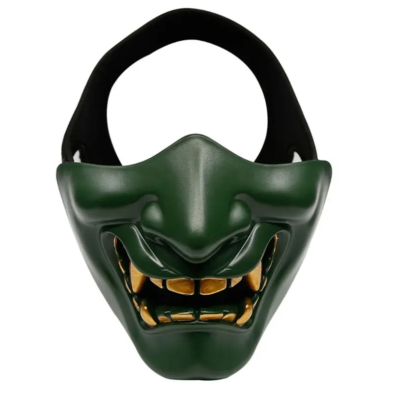 Половина косплей с маской для Лица Кабуки самурайский дьявол тактические Хэллоуин вечерние фестиваль выпускного вечера COS дьявол Ужасы лицо - Цвет: Зеленый