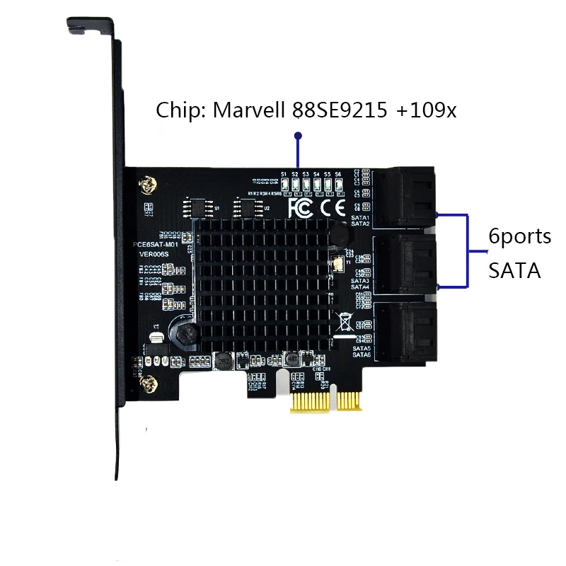 Компьютерная шина PCI-E карта SATA PCI-E 1X карты PCI Express SATA 3,0 2 Порты 4 Порты 6 Порты SATA III SSD SATA 6 Гбит расширения платы адаптера добавить на карте - Цвет: 6 ports SATA card