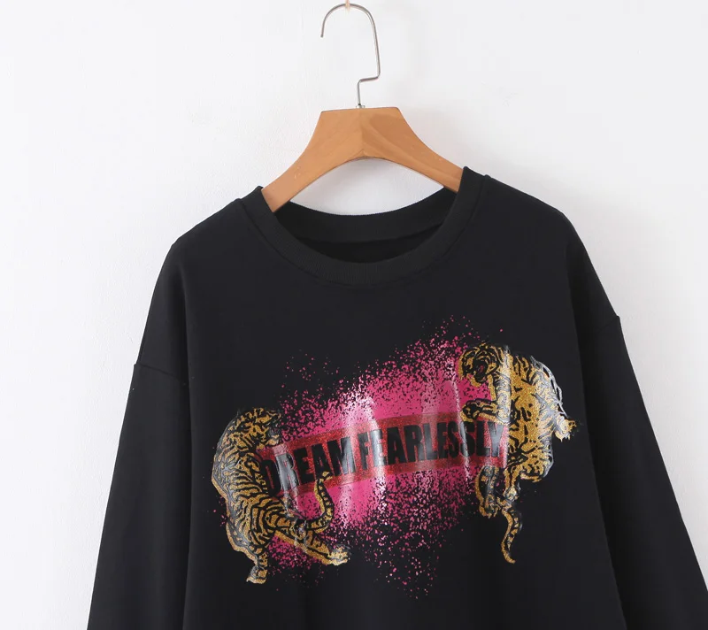 tiger print women fleeve hoodies spring long sleeve sweatshirt patchwork O neck pullovers sudaderas autumn winter mujer