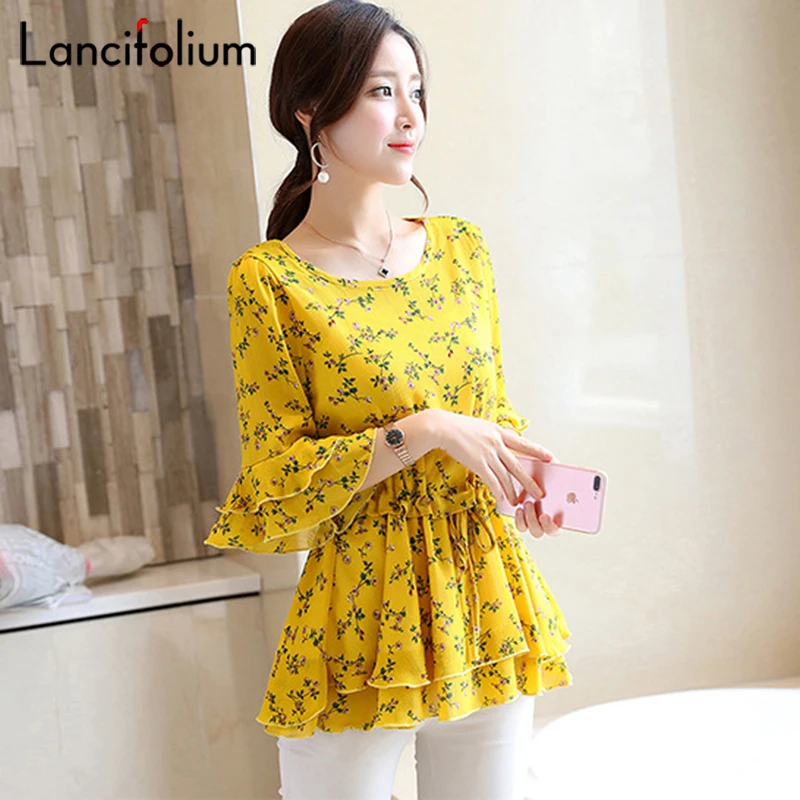 Floral Chiffon Blouse Women Summer Korean Ruffle Peplum Top Ladies 2020 Elegant Plus Size Office Shirt Female Camisas Femininas 3