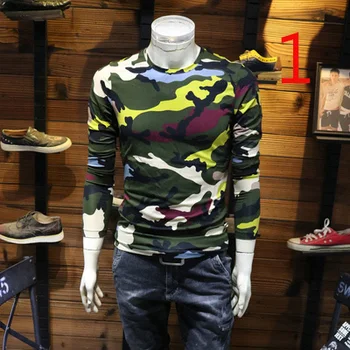 

Autumn new European and American simple high collar loose long-sleeved T-shirt men's street card