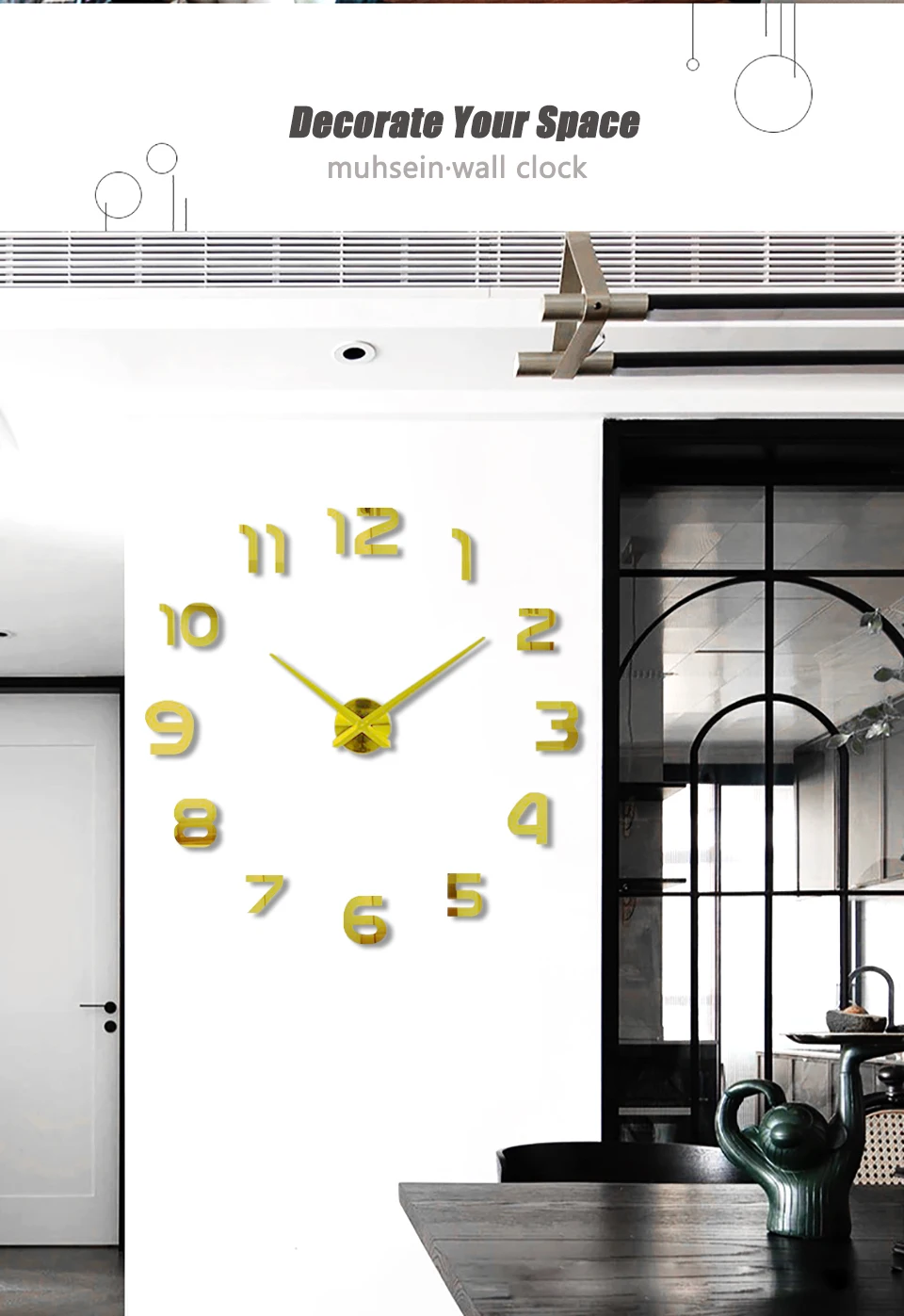 Muhsein 2022 Home Decoration New Wall Clock 3d DIY Mute Wall Clock Acrylic Mirror Sticker  Quartz Watch Free Shipping