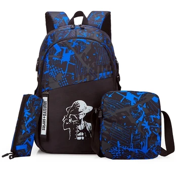 

Anime Luminous Oxford School Backpack Daypack Shoulder Under 16 inch USB Charging Port and Lock School Bag For Boy Black