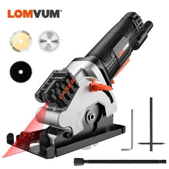 Price LOMVUM Laser Electric Saw Mini Circular Saw AC 480W 220V Hand Saw Circular 3 Blades Power Tools Cutting Wood Tile Metal
