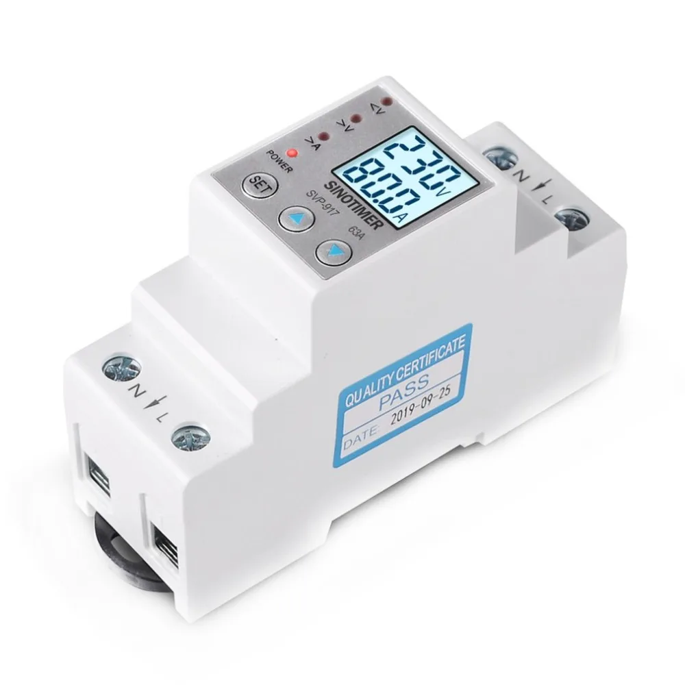 SINOTIMER 63A 80A din-рейка Регулируемая Защита от перенапряжения предельная защита тока Вольтметр Амперметр кВтч