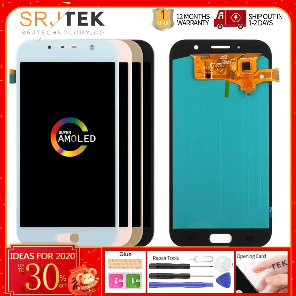 Ceny 100% super amoled LCD do samsunga Galaxy A7 2017 A720 A720F SM A720F wyświetlacz LCD montaż digitizera ekranu dotykowego