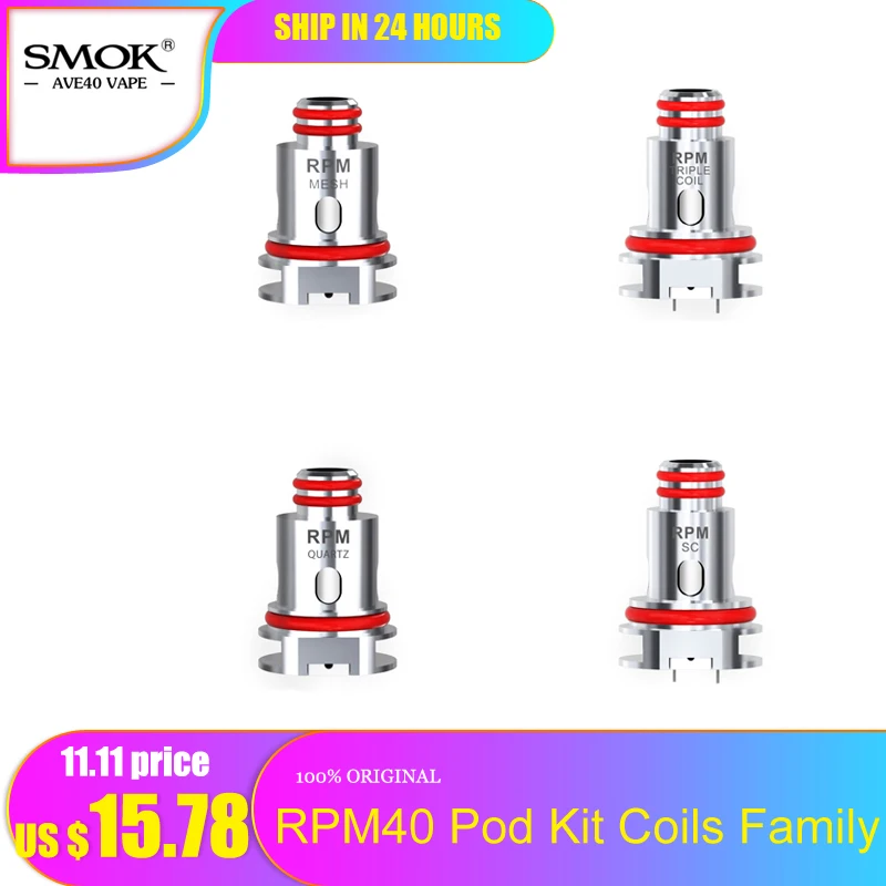 

5pcs/set Smok RPM40 Coil Mesh 0.4ohm Triple 0.6ohm SC 1.0ohm Quartz 1.2ohm Replacement Coil Core For SMOK RPM40 Pod Mod Kit Vape