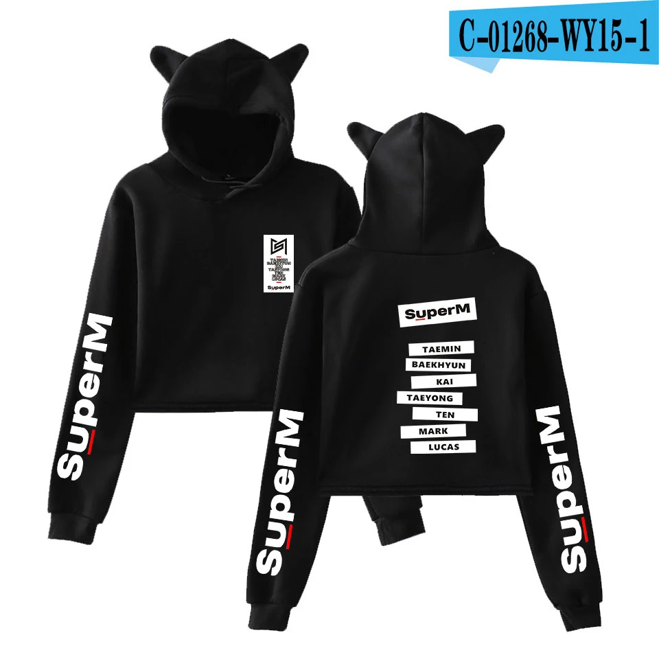 Супер M Kpop, худи, укороченный топ, толстовка с капюшоном, модный топ с кошачьими ушками, сексуальные толстовки, женские короткие толстовки, толстовка, Прямая поставка - Цвет: picture color