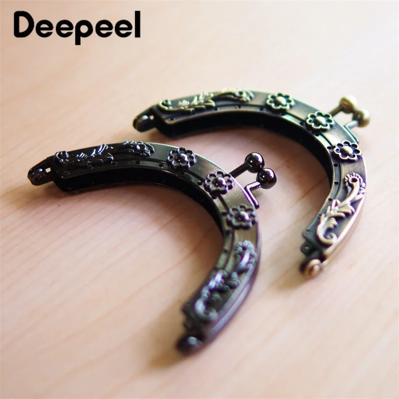 

Deepeel 8cm Vintage Hand-stitched Bag Under The Frame Handbag Accessory Kiss Clasp Handles for Bags Embossed Sewing Brackets