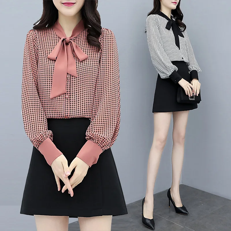 

2019 Spring And Summer New Style Large Size Dress Fat Mm Thousands of Birds Chiffon Tops + Versatile Skirt Set Two-Piece Set