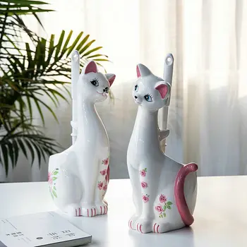 

Cat Art Sculpture Creative Animal Figurines Cat Toilet Brush Shelf Ceramics Craft Home Bathroom Decorations Toilet Brush R4788