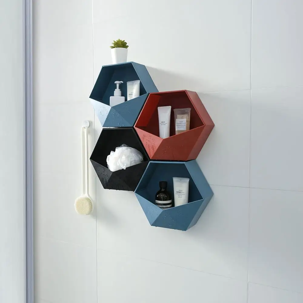 1 шт., Геометрическая настенная полка для ванной комнаты, настенная вешалка для хранения, настенная стойка для спальни, комбинация, декоративный органайзер для хранения
